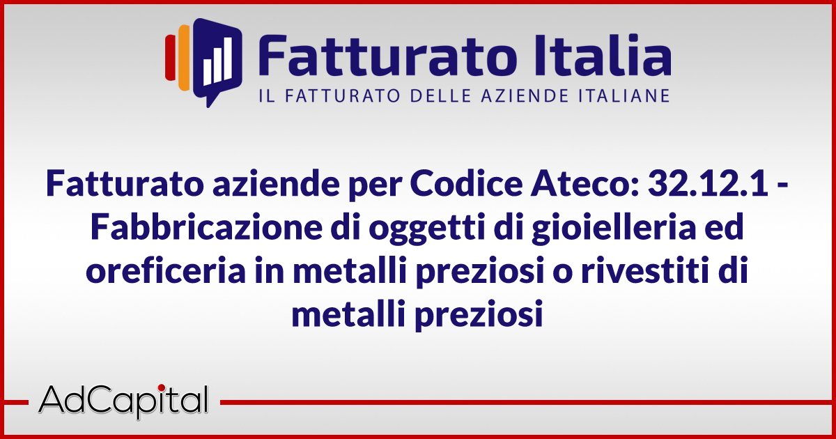 Fatturato aziende per Codice Ateco 32.12.1 Fabbricazione di